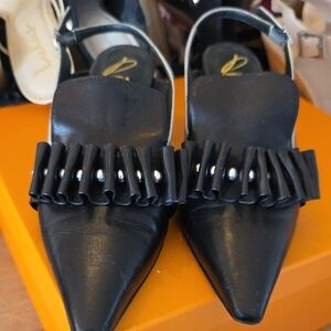 Chic Black Slingback Heels with Ruffle Detail